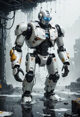 Naklejka premium Cyberpunk Robot in a Post-Apocalyptic World