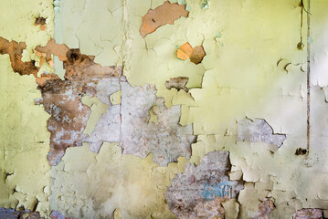 Grunge Concrete Wall With Peeling Off Light Yellow Paint Texture