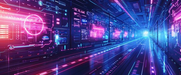 Fototapeta premium Abstract Futuristic Technology, Cartoon Style, Background