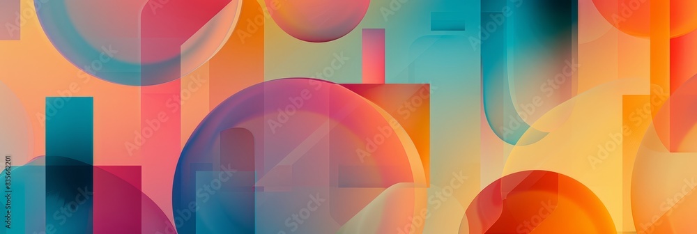Poster abstract soft-hued overlapping shapes composition - gentle, overlapping shapes with a translucent, e