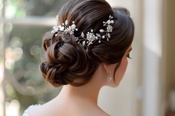 Elegant Bridal Hairstyle with Decorative Hairpiece and Curled Updo