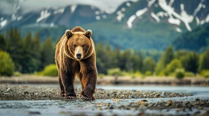 Ruling the landscape, brown bear. Generative Ai