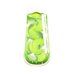 Mint and lime cocktail with ice. Refreshing mojito cocktail. Vector illustration on a white background