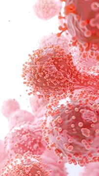 Macro Closeup of Dividing Cancer Cells with Detailed Cell Nucleus on White Background