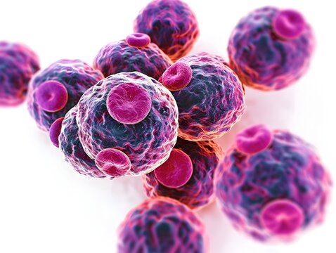Magnified View of Multiplying Cancer Cells in Vibrant 3D
