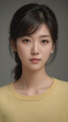 Fototapeta premium Beautiful asian woman wearing casual yellow shirt, isolated