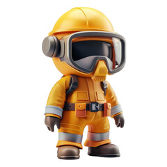 Naklejka premium cute character in a yellow hazmat suit and helmet, ideal for science fiction, safety, and cartoon-themed projects. isolated on a transparent background.