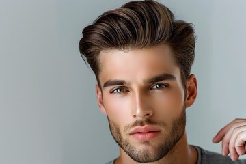 Stylish Man with Polished Pompadour Hairstyle in Studio Portrait