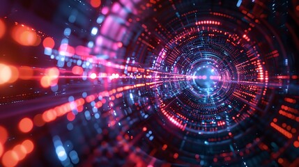 Fototapeta premium Monkey Close-Up in Natural Habitat: Discover the Agile World of Primate Playfulness, Overlay layers with city background and holograms of technology icons are in the foreground, intersected by