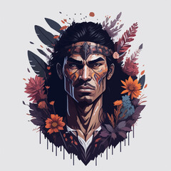 Colorful feathers and vivid tribal tattoos represent this brave Aztec warrior's honor.