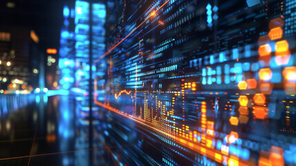 Obraz premium Digital data streams in a smart cityscape
