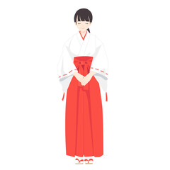 お辞儀をする神社の巫女さんのイラスト