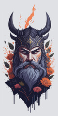 Flowers and the wisdom of Odin symbolize the strength and honor of this Norse warrior.