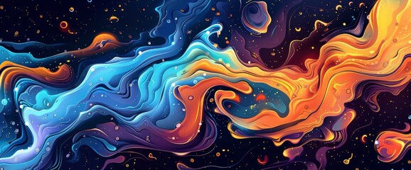 Fototapeta premium Abstract Waves And Fluid Forms, Cartoon Style, Background