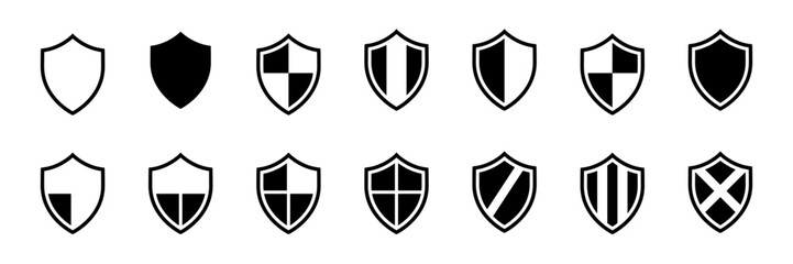 Shield icon set. Defence bagde, Securiry protect icons, signs collection. Vector