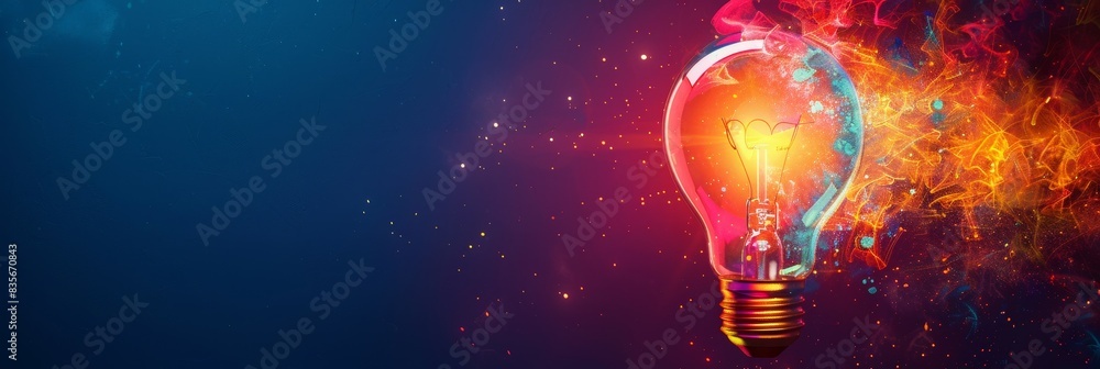 Poster illuminated light bulb with fiery effect - a vibrant composition featuring a light bulb with a glowi