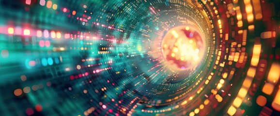 Fototapeta premium Data Streams Merging Into A Holographic Vortex, Cartoon Style, Background