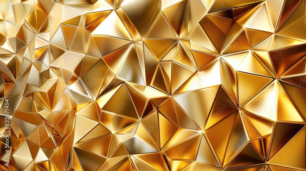 Poster abstract geometric design with shiny metallic gold polygons on a mosaic background