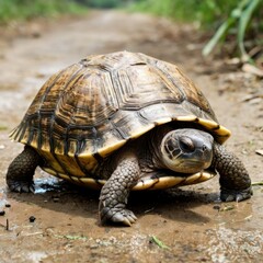 Fototapeta premium turtle in the jungle walking 