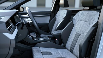 Modern interior of the new car with gray textile front seat