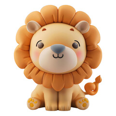 Obraz premium Cute 3D cartoon lion sitting and smiling, isolated on transparent background.