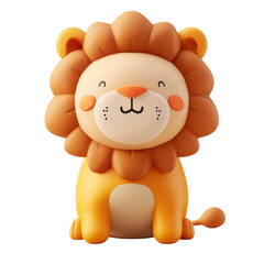 Obraz premium 3D illustration of a cute and happy cartoon lion, sitting and smiling.