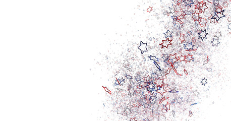Festive background with confetti in the shape of stars in the color of the American flag. US independence day.