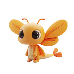 Obraz premium Cute orange 3d creature with leaf wings