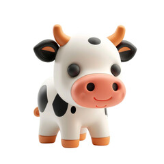 Fototapeta premium 3D illustration of a cute cow, isolated on transparent background