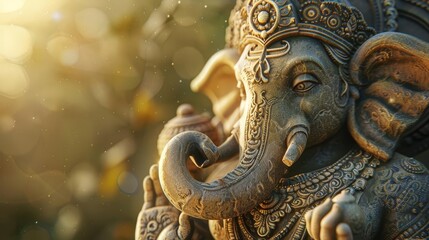Obraz premium Elegant Ganesha deity stone statue from a tilted angle
