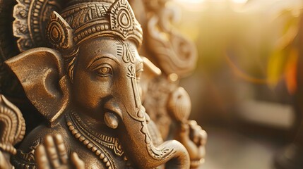 Fototapeta premium Elegant Ganesha deity stone statue from a tilted angle