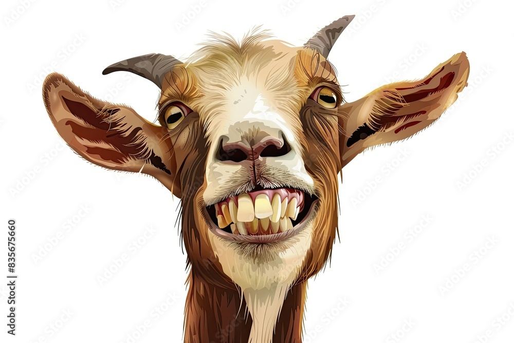 Wall mural cute cartoon of goat smiling with white teeth isolated on a white background