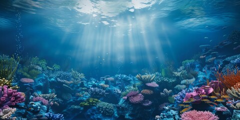 A beautiful underwater scene with a variety of colorful fish and coral