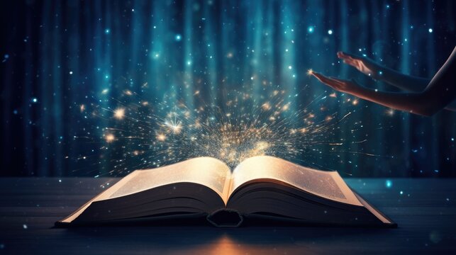 Open book with magic lights.