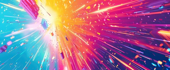 Holographic Data Bursts With Vibrant Colors, Cartoon Style, Background