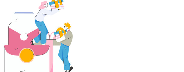 Use red envelopes to attract new customers and promote activity. Flat vector character concept illustration
