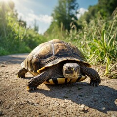 Fototapeta premium turtle in the jungle walking 