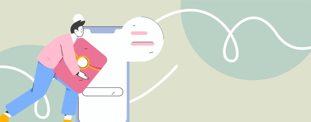 Use red envelopes to attract new customers and promote activity. Flat vector character concept illustration
