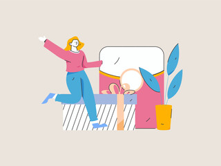 Use red envelopes to attract new customers and promote activity. Flat vector character concept illustration
