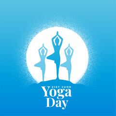 elegant yoga day blue background woman in different yoga posture