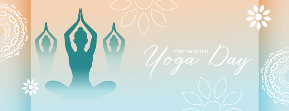 elegant world yoga day 21st june banner with flower design
