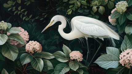 Egret and Polygonum glabrum