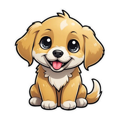 Cute Childish Kawaii Golden Retriever Dog Character Sticker with Big Smile, Shiny Golden Fur and Sparkling Eyes, Thick Black Outline, Generative AI.