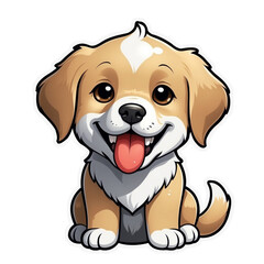 Cute Childish Kawaii Golden Retriever Dog Character Sticker with Big Smile, Shiny Golden Fur and Sparkling Eyes, Thick Black Outline, Generative AI.