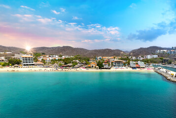 Mexico, cruise ship vacation in Huatulco. Scenic beaches and ocean shore resorts.