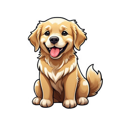 Cute Childish Kawaii Golden Retriever Dog Character Sticker with Big Smile, Shiny Golden Fur and Sparkling Eyes, Thick Black Outline, Generative AI.