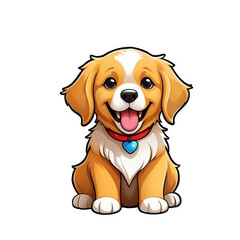 Cute Childish Kawaii Golden Retriever Dog Character Sticker with Big Smile, Shiny Golden Fur and Sparkling Eyes, Thick Black Outline, Generative AI.