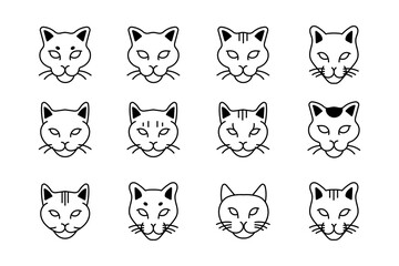Obraz premium Adorable Cat Faces Icon Minimalist Vector Art Icon Collection Cute Designs