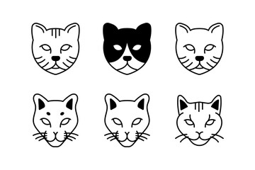 Fototapeta premium Adorable Cat Faces Icon Minimalist Vector Art Icon Collection Cute Designs