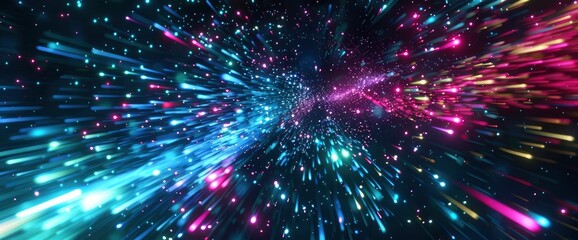 Fototapeta premium Pulsating Data Streams In A Dark Void, Cartoon Style, Background